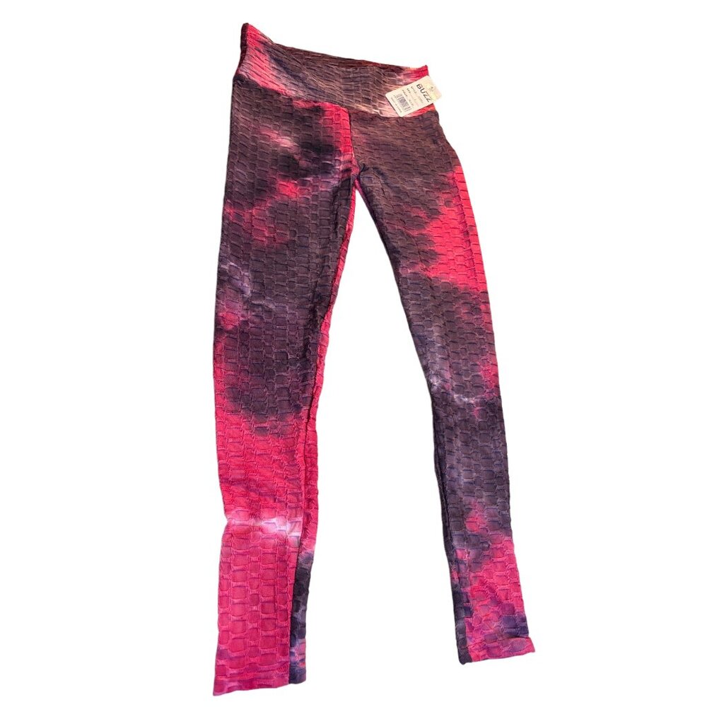 Women’s Textured High-Waist Leggings - Pink & Purple Tie-Dye